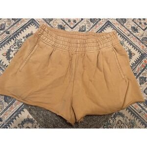 OFFLINE by Aerie Womens High Waisted Smocked Lounge Shorts Tan Small
